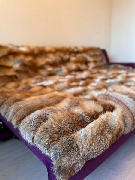 Full Pelt Fox Fur Blanket,  Luxury Fur Throw for  Living Room, Real Fur Decor