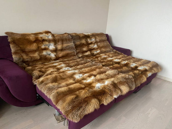 Full Pelt Fox Fur Blanket,  Luxury Fur Throw for  Living Room, Real Fur Decor