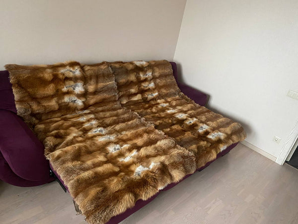 Full Pelt Fox Fur Blanket,  Luxury Fur Throw for  Living Room, Real Fur Decor