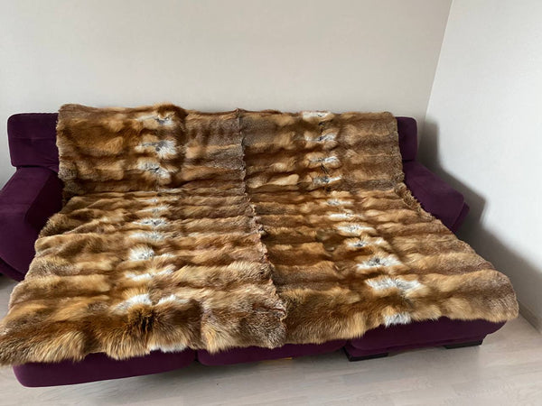 Full Pelt Fox Fur Blanket,  Luxury Fur Throw for  Living Room, Real Fur Decor