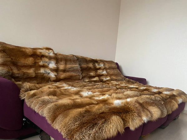 Full Pelt Fox Fur Blanket,  Luxury Fur Throw for  Living Room, Real Fur Decor