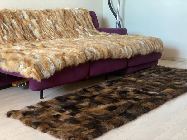 Red Fox Fur Blanket  Luxury Fur Throw  Living Room  Decor