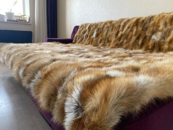 Red Fox Fur Blanket  Luxury Fur Throw  Living Room  Decor