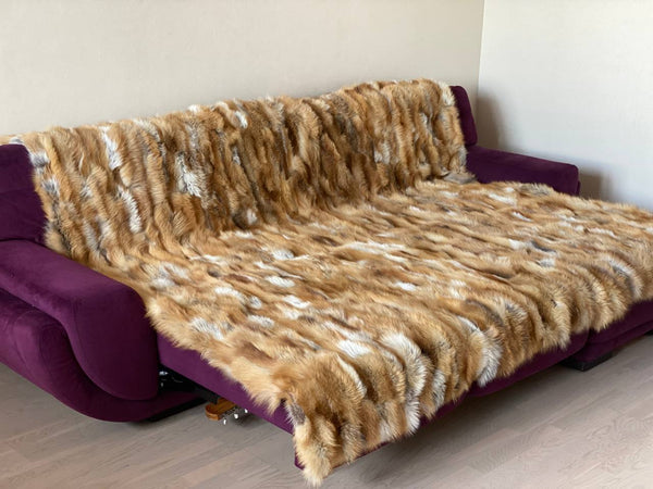 Red Fox Fur Blanket  Luxury Fur Throw  Living Room  Decor