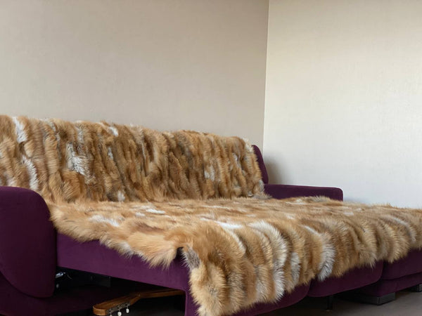 Red Fox Fur Blanket  Luxury Fur Throw  Living Room  Decor