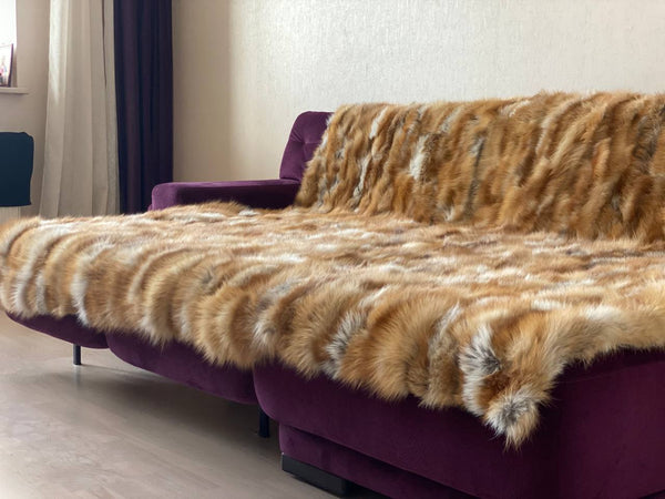 Red Fox Fur Blanket  Luxury Fur Throw  Living Room  Decor