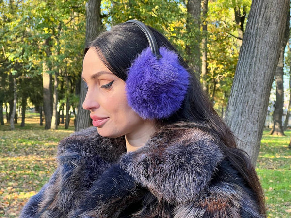 Rabbit Fur Earmuffs - Purple