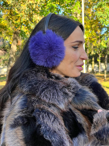 Rabbit Fur Earmuffs - Purple