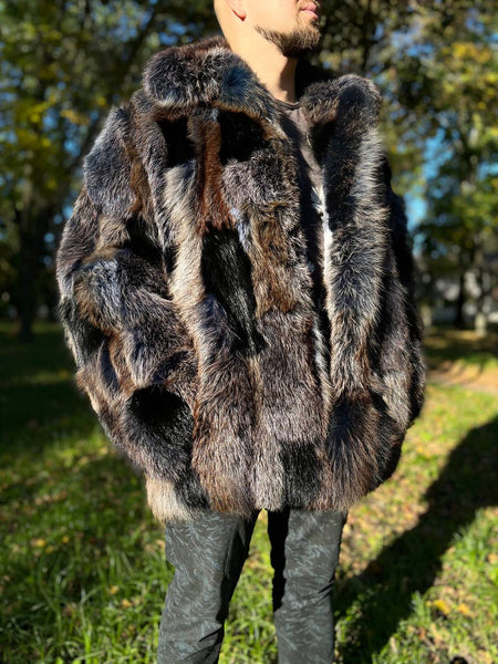 Blue Patched Fur Jacket