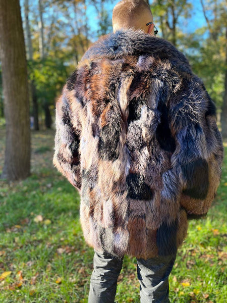 Blue Patched Fur Jacket