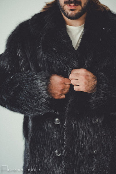 black beaver fur coat for men