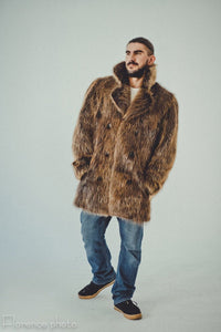 brown mens beaver fur coat