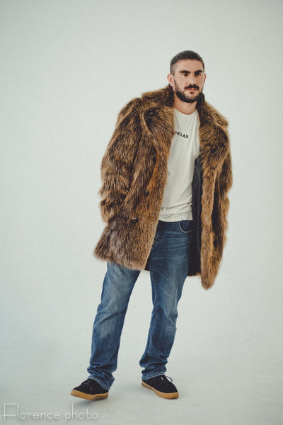 brown beaver fur mens jacket