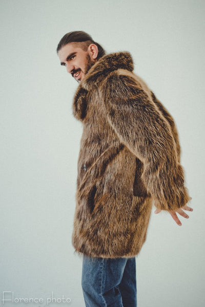 brown beaver fur boys jacket