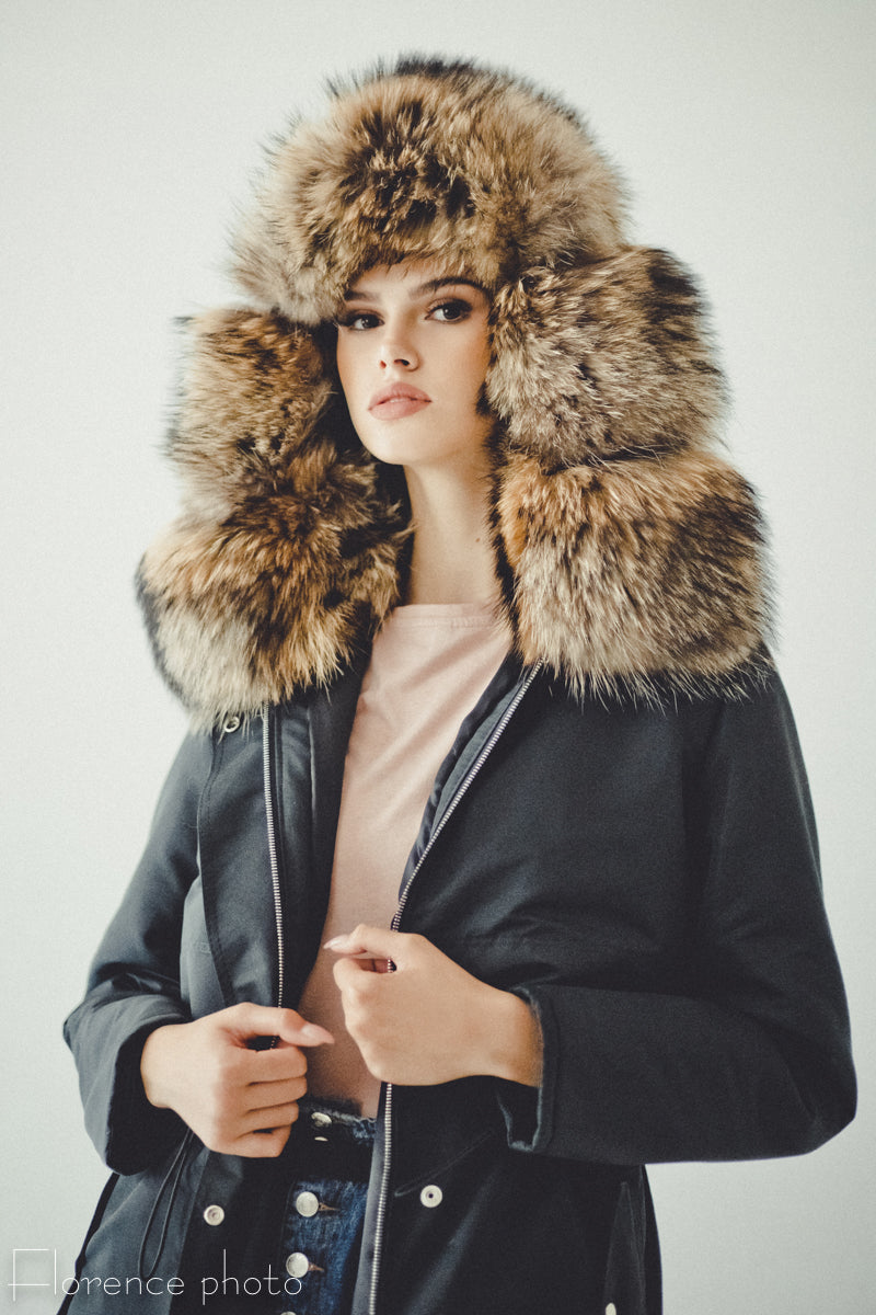 Black Rabbit Fur Parka