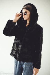 Hooded Mink Jacket (Black)