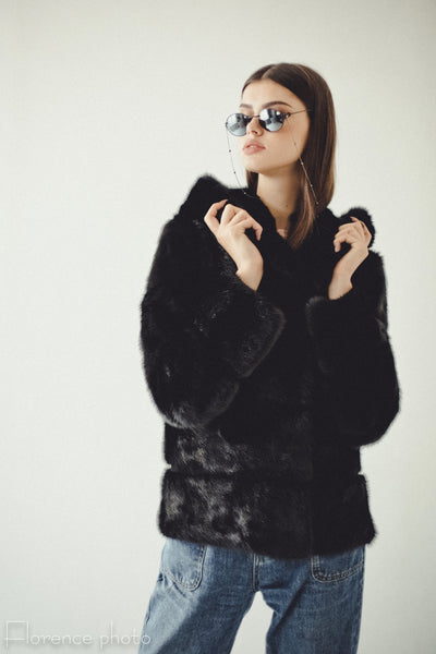 Hooded Mink Jacket (Black)