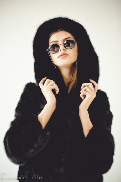 Hooded Mink Jacket (Black)