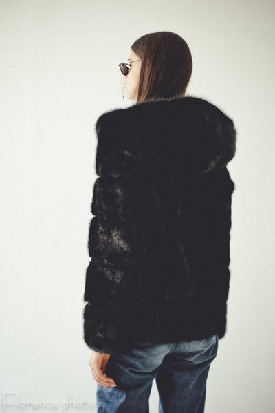 Hooded Mink Jacket (Black)