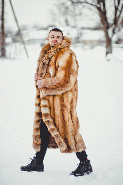 Fox Fur Long Coat for Men