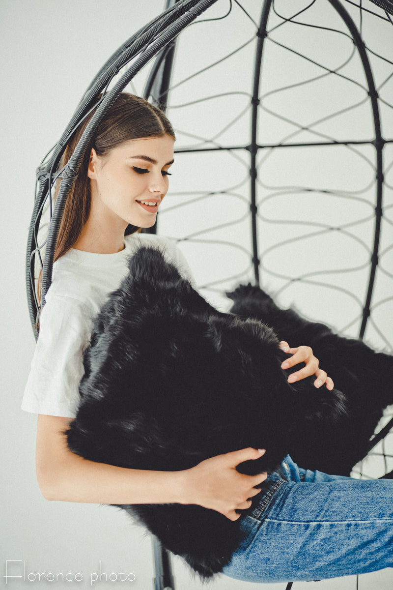 Black Fox Fur Pillow Cover