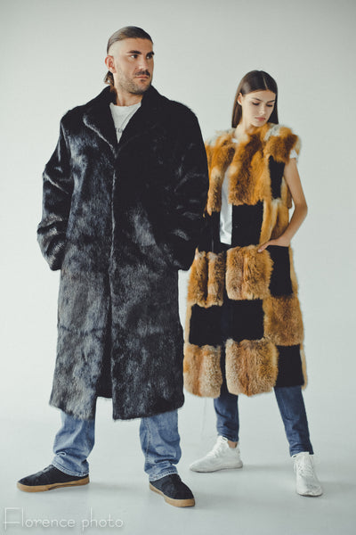 Black Long Mens Fur Coat