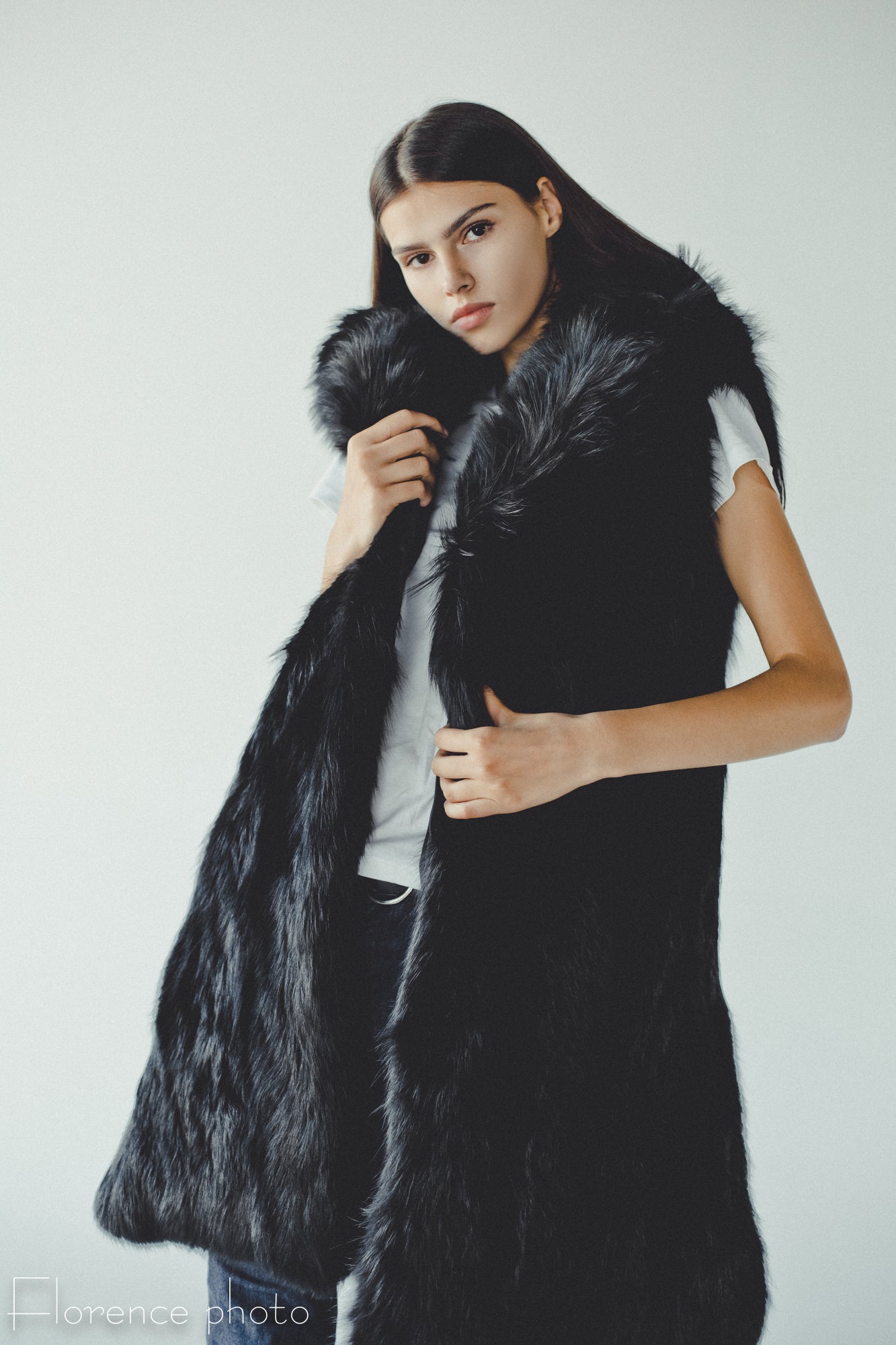 Black Fox Fur Vest with Collar