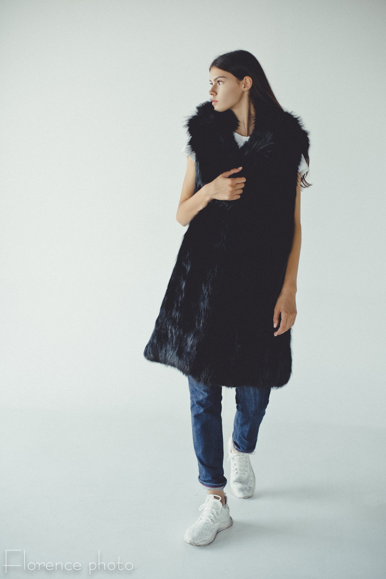 Black Fox Fur Vest with Collar