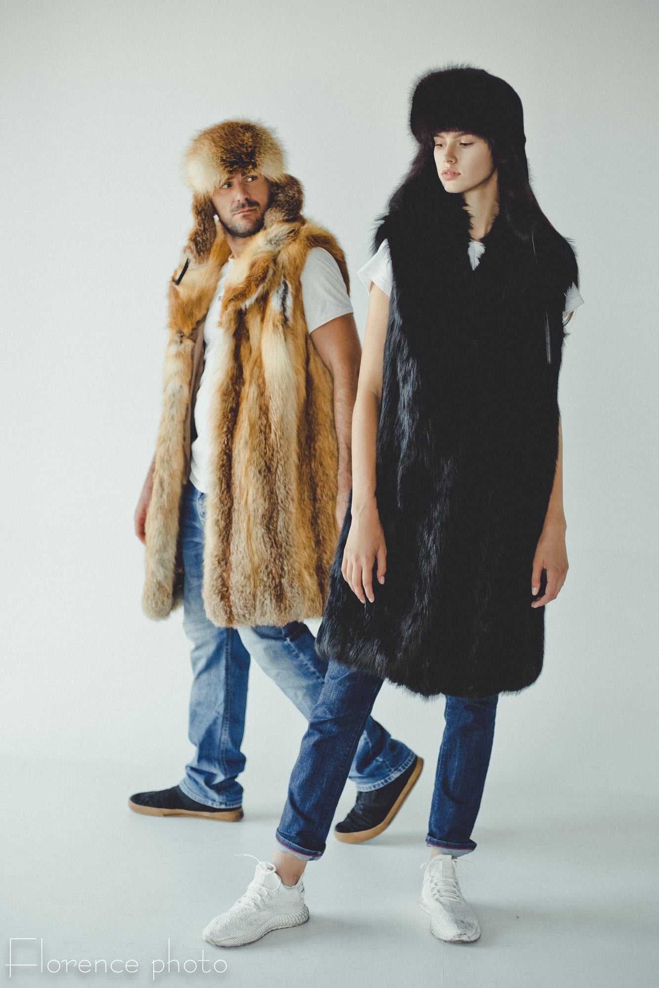 Black Fox Fur Vest with Collar