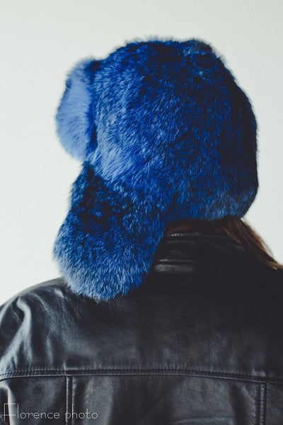 Blue Fur Hat with Ear Flaps