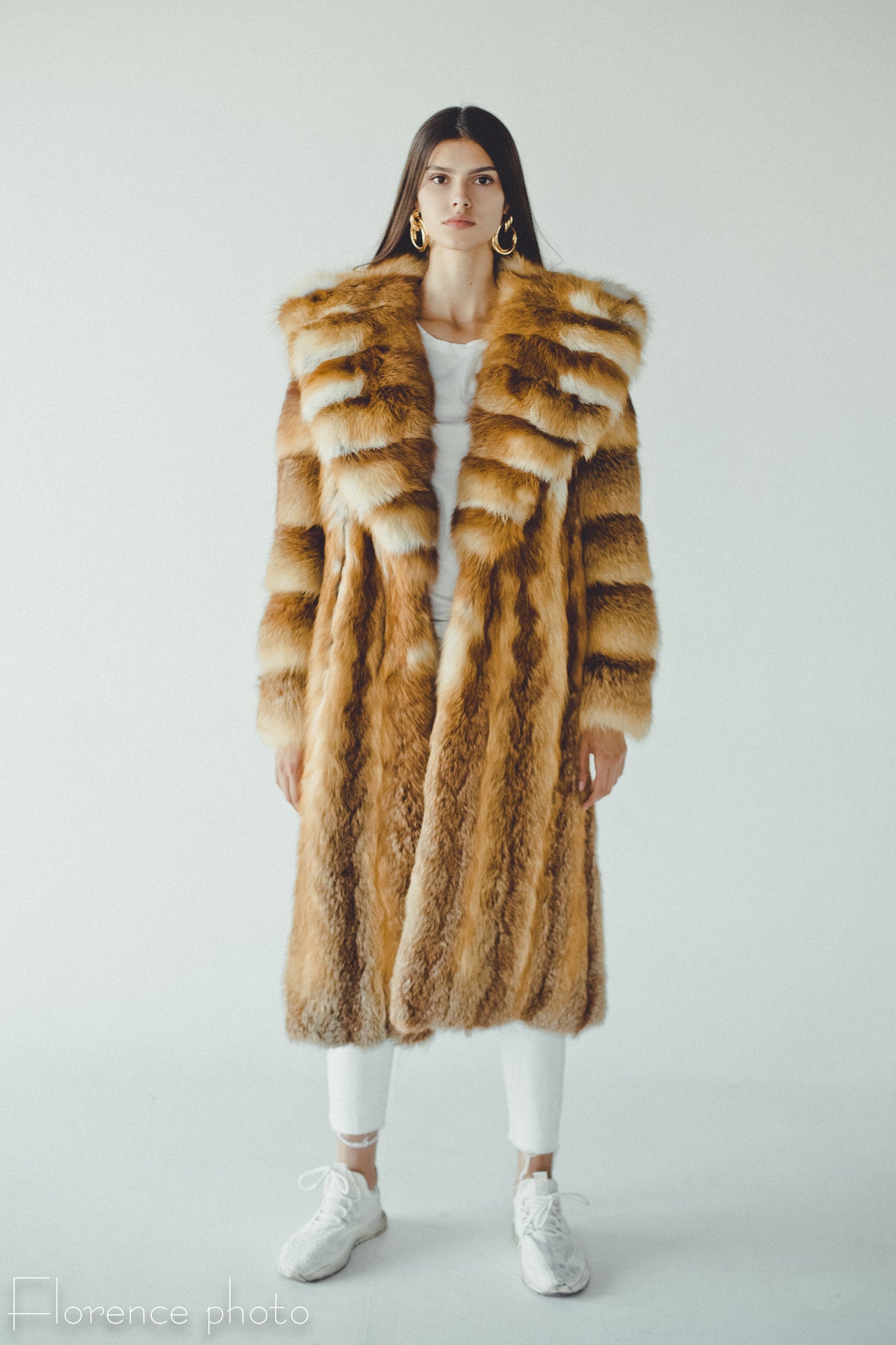 Full Lengh Hooded Fox Fur Coat