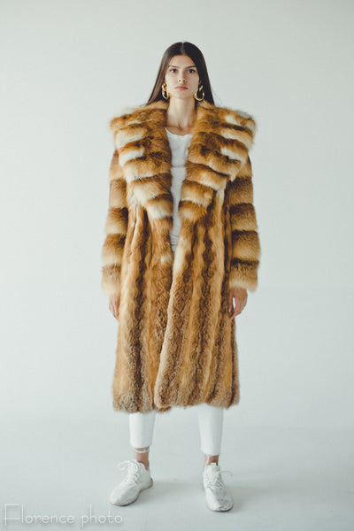 Full Lengh Hooded Fox Fur Coat