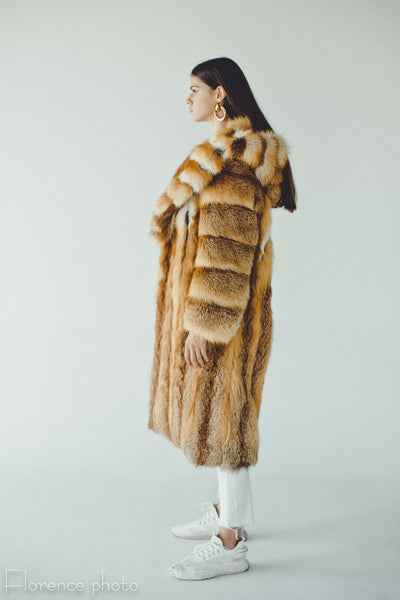 Full Lengh Hooded Fox Fur Coat