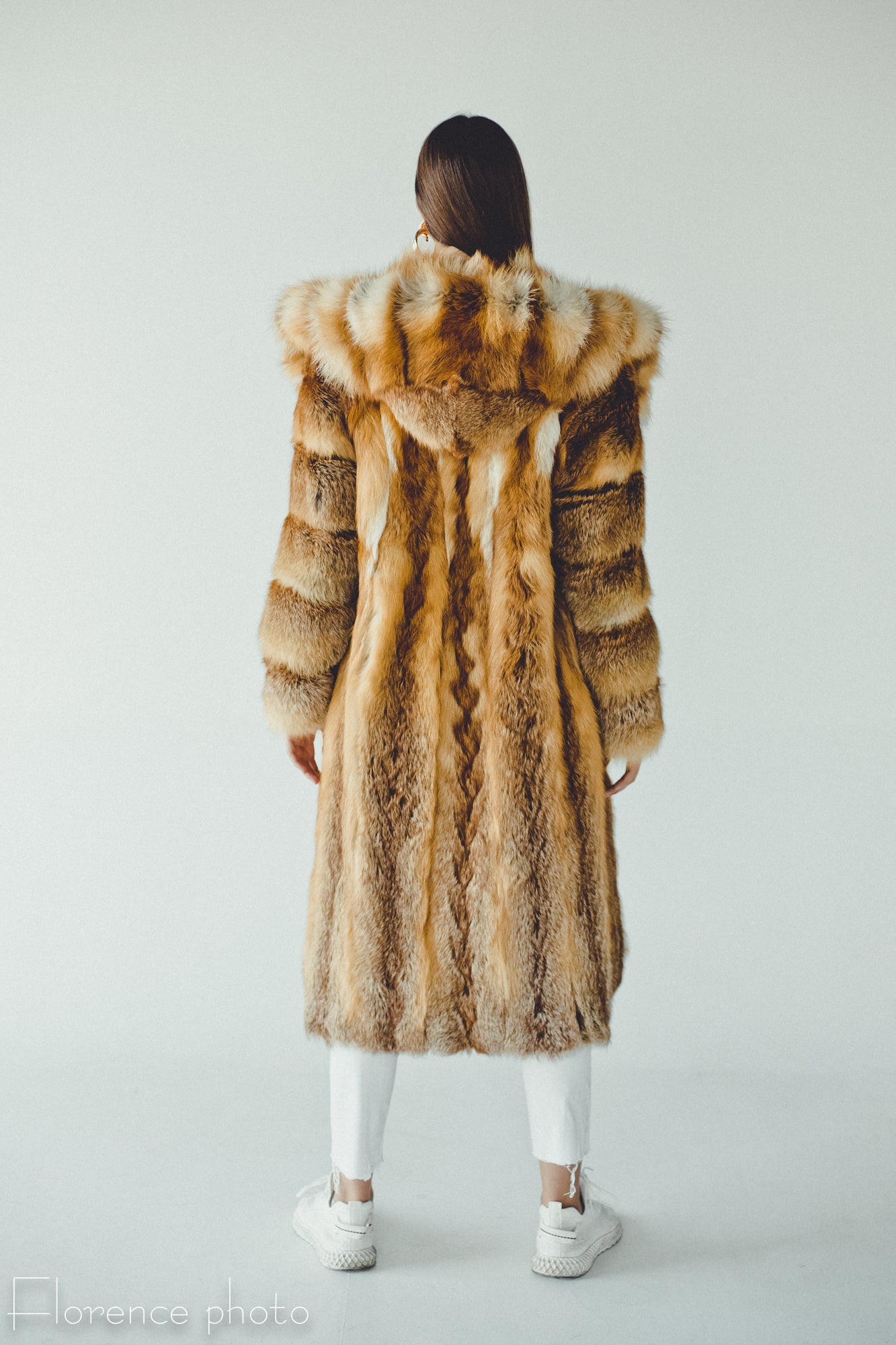 Full Lengh Hooded Fox Fur Coat