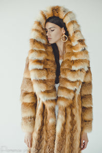 Full Lengh Hooded Fox Fur Coat