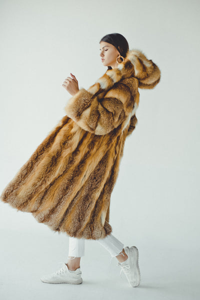 Full Lengh Hooded Fox Fur Coat