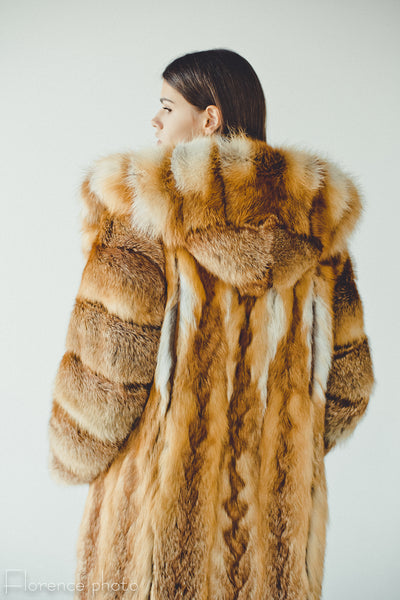 Full Lengh Hooded Fox Fur Coat