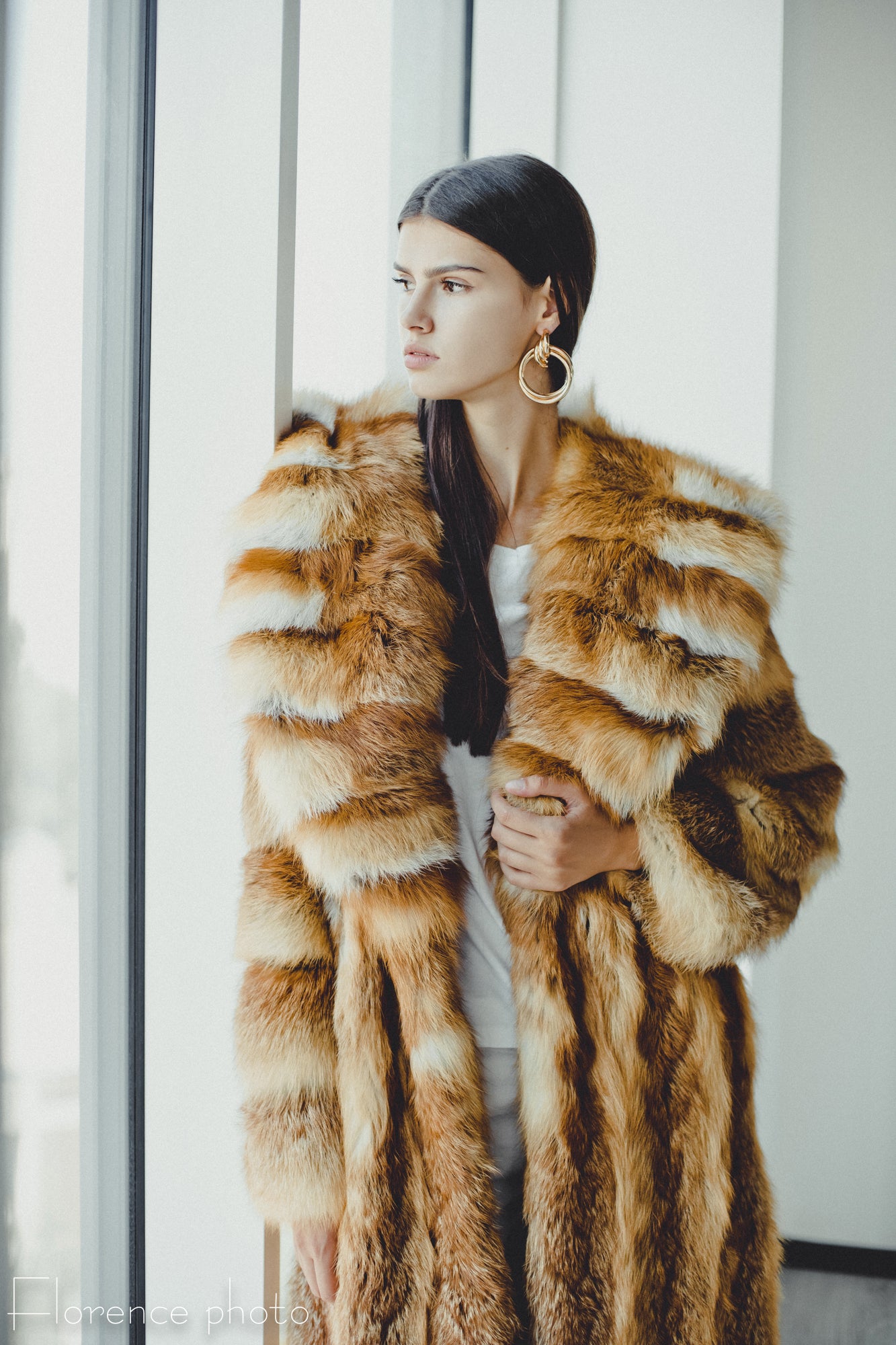 Full Lengh Hooded Fox Fur Coat