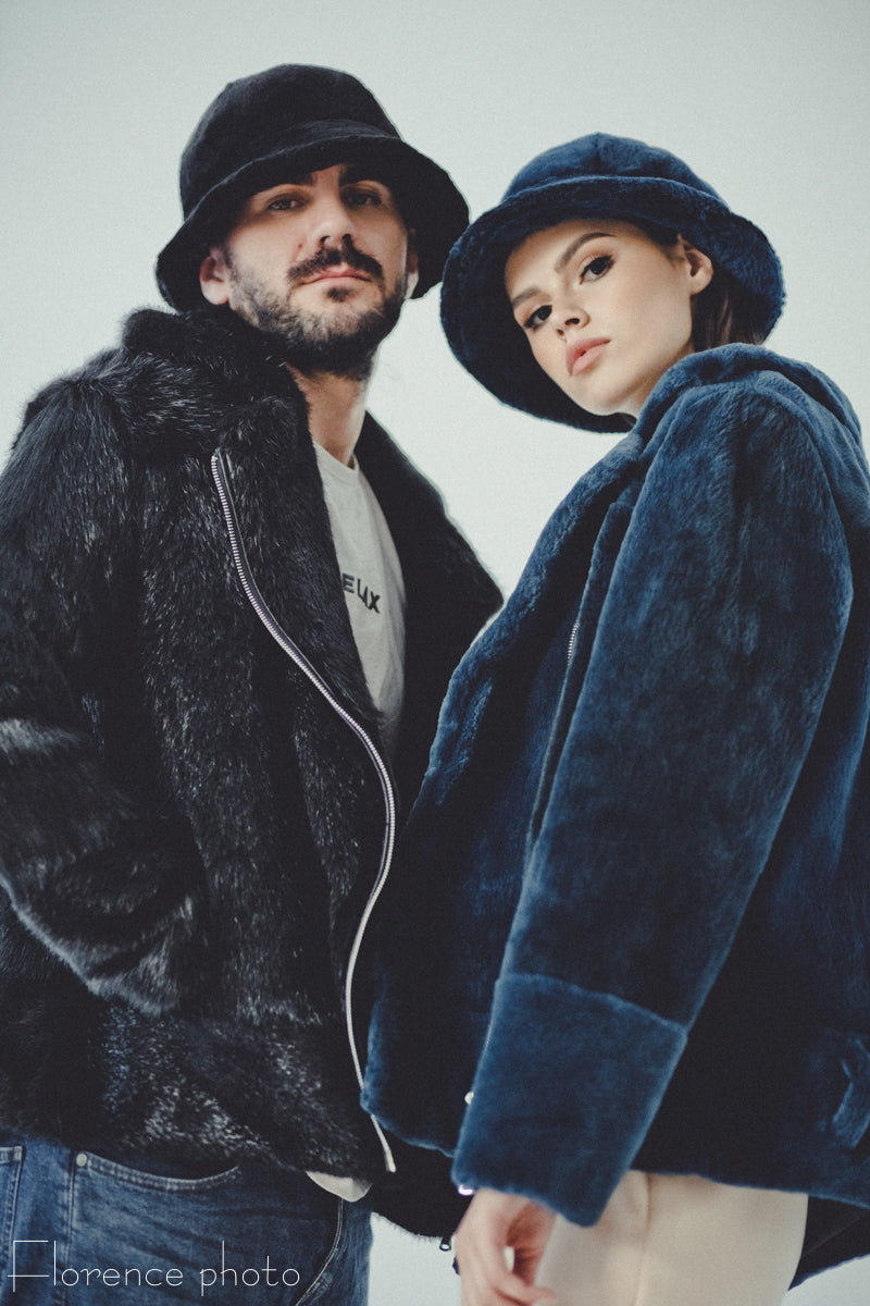 Black Fur Bucket Hat