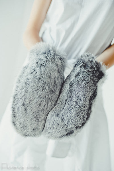 Grey Rabbit Fur Mittens