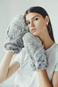 Grey Rabbit Fur Mittens