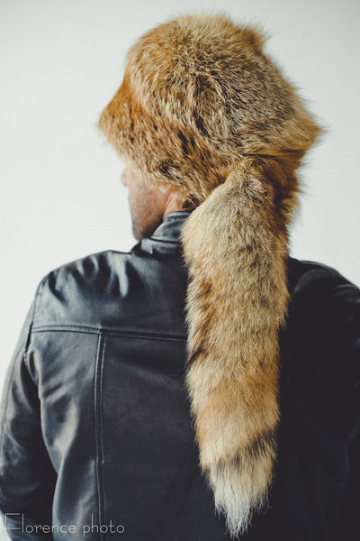 Fox Fur Hat for Men with Tail