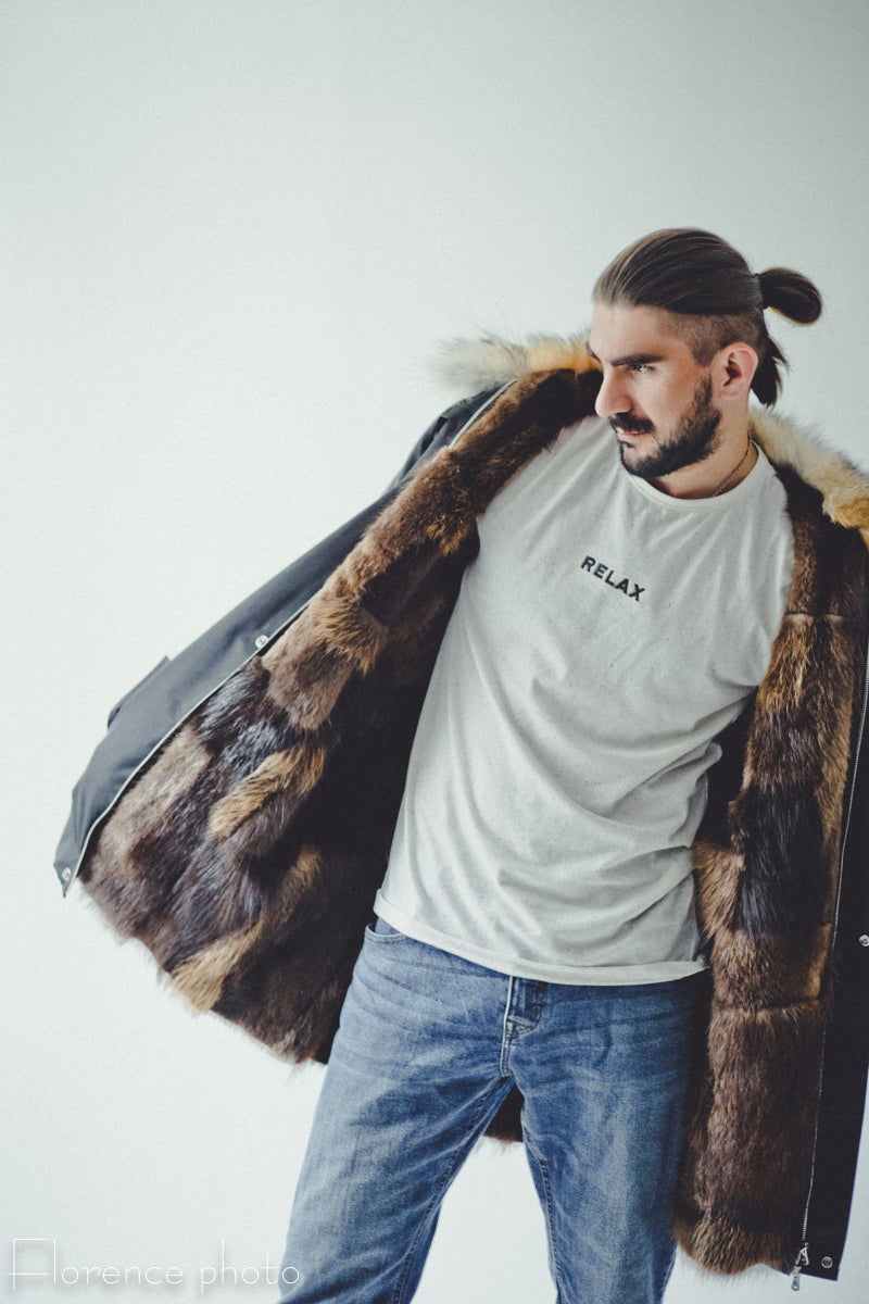 Beaver Fur Parka Jacket for Men