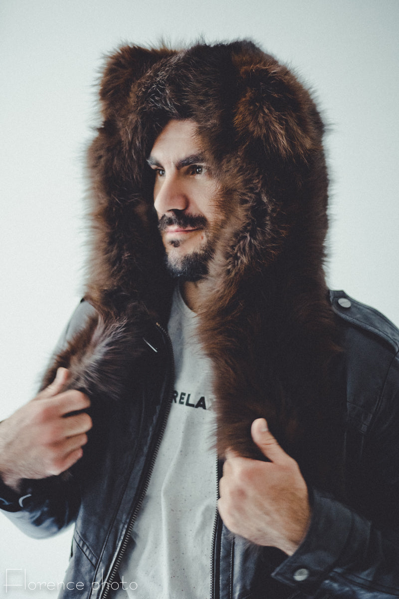 Brown Fox Fur Hat Hood