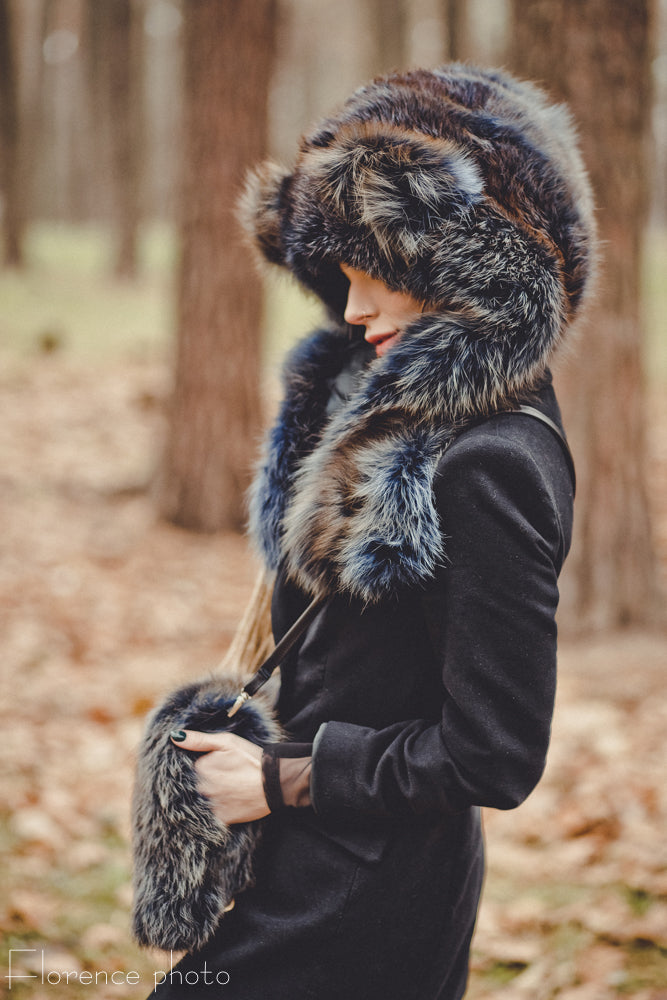Blue Fox Fur Hat Hood