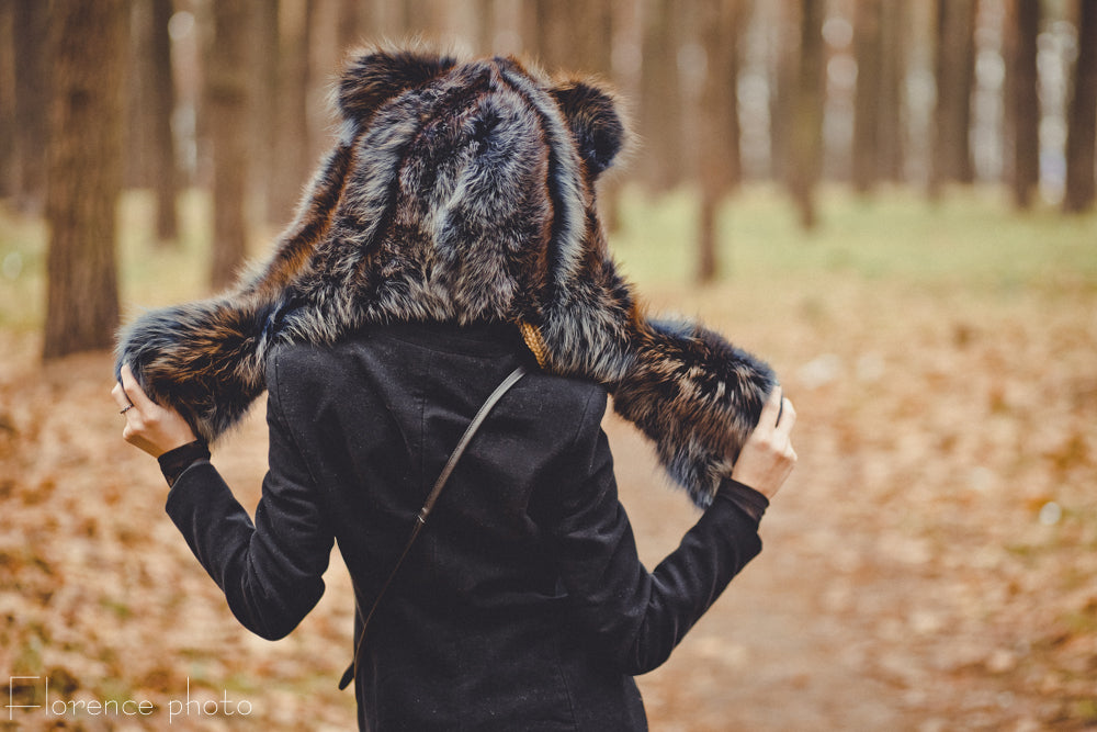 Blue Fox Fur Hat Hood