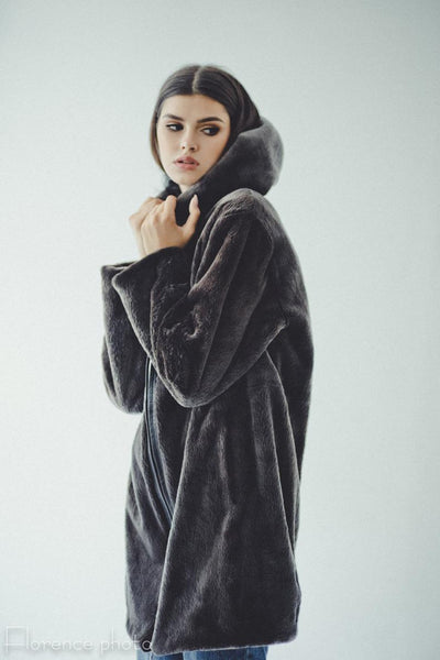 grey beaver fur jacket for women