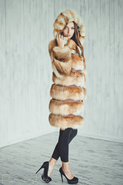 Fox Fur Coat with Hood