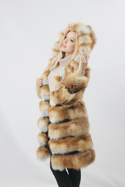 Fox Fur Coat with Hood