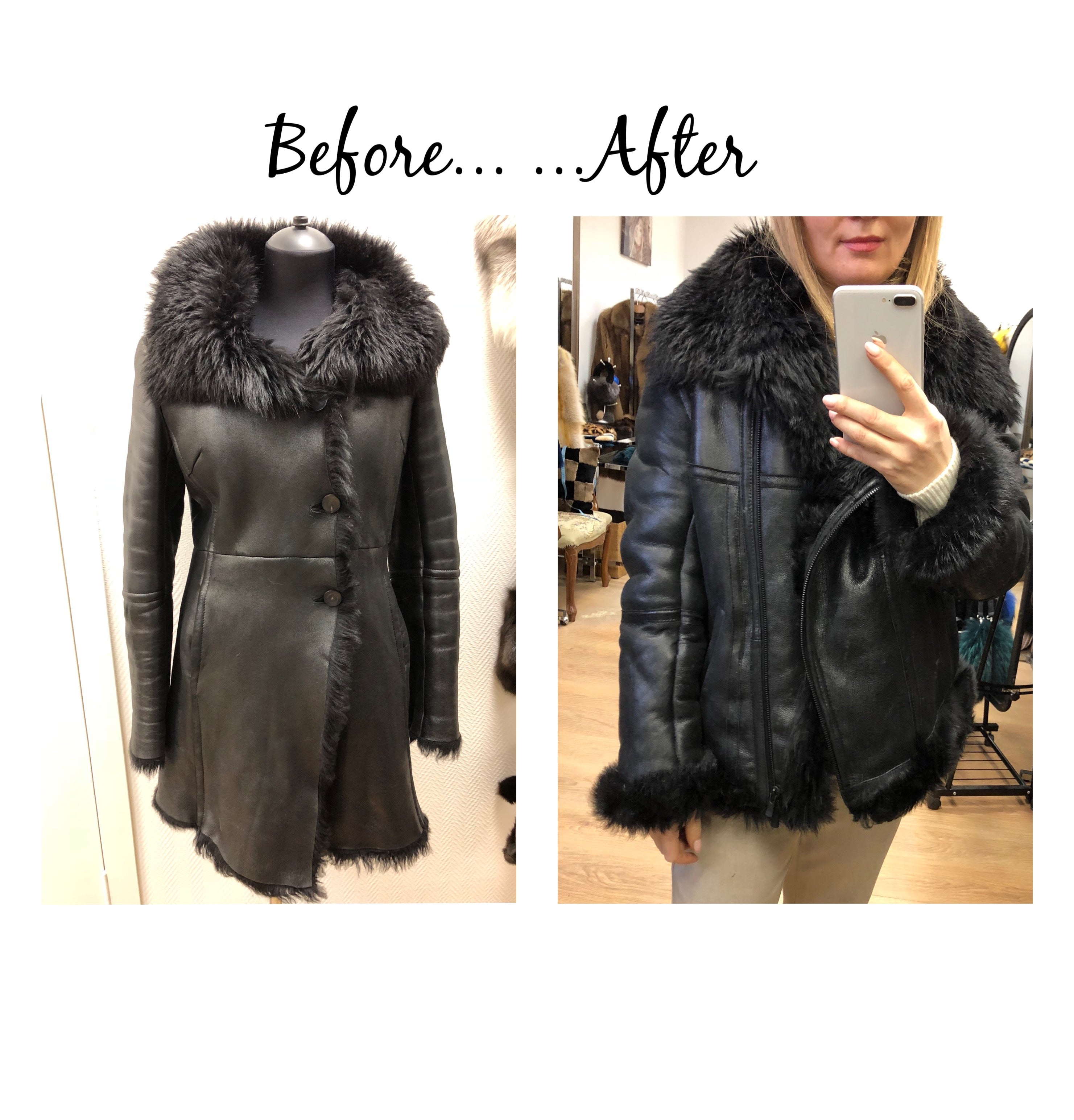 Upcycled fur coat to aviator style